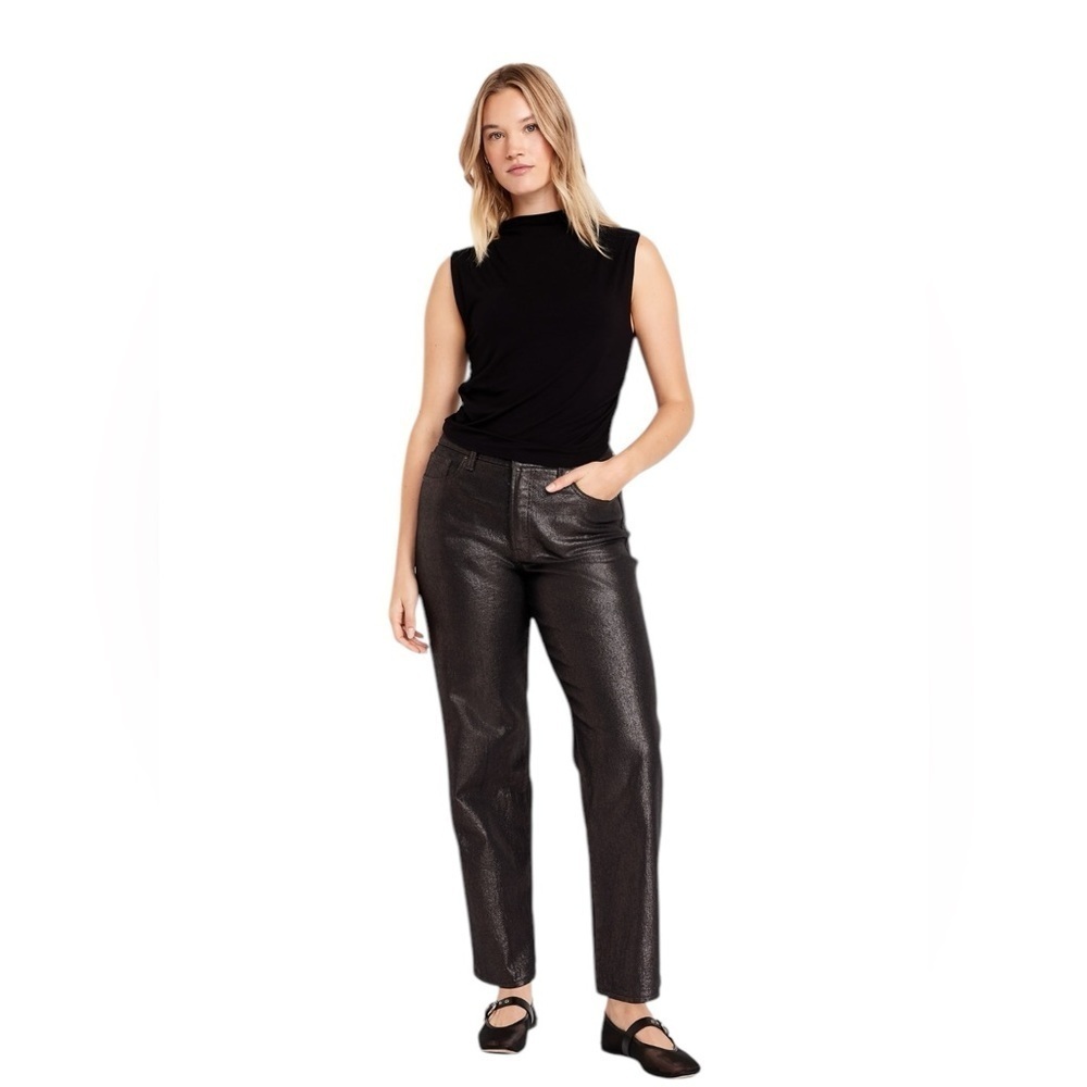 Old Navy Women’s High Waisted OG Shine Loose Jeans Size 22 Black Shine Holiday